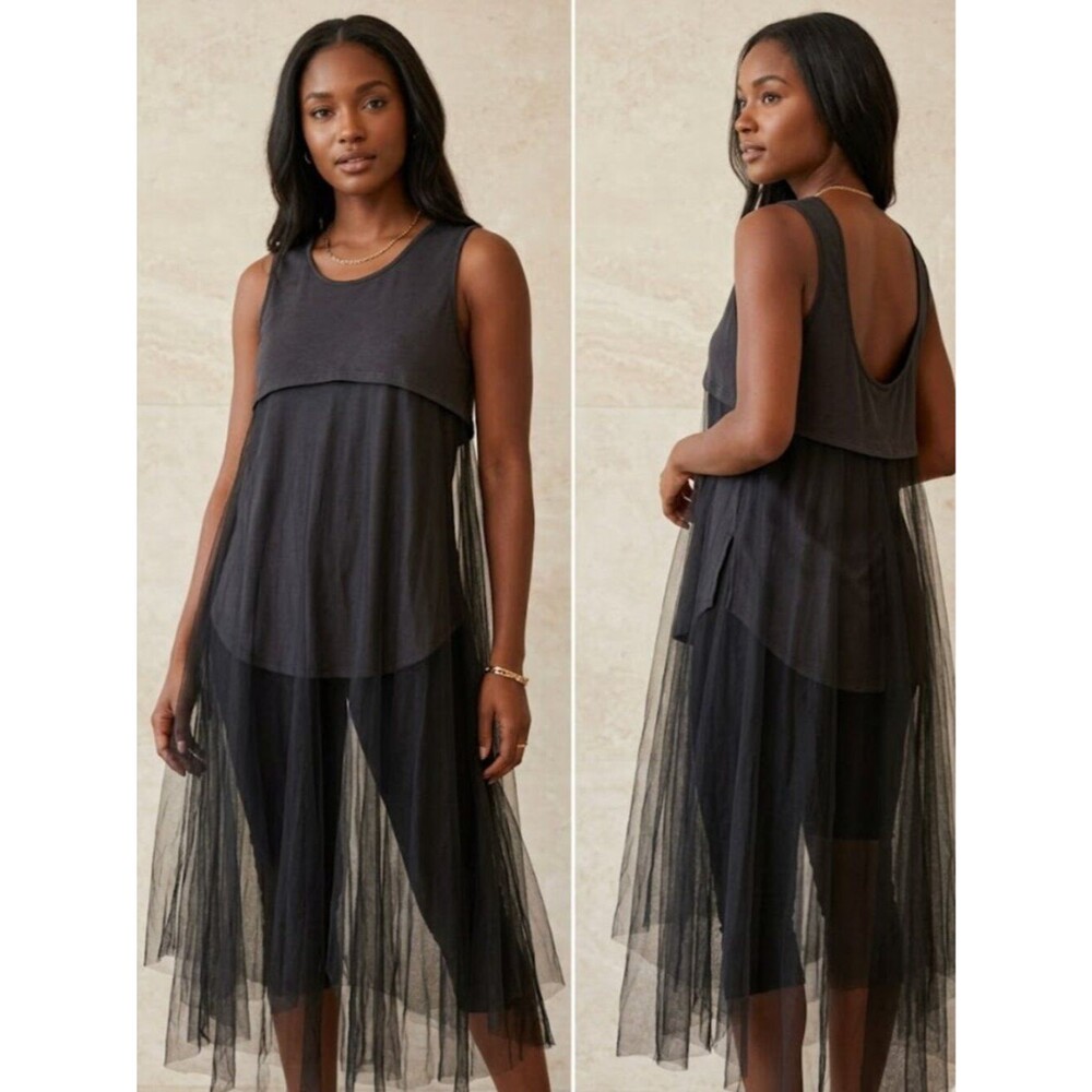 NWT FAVLUX Black Tulle Overlay Sleeveless Tank Top Womens Size Small